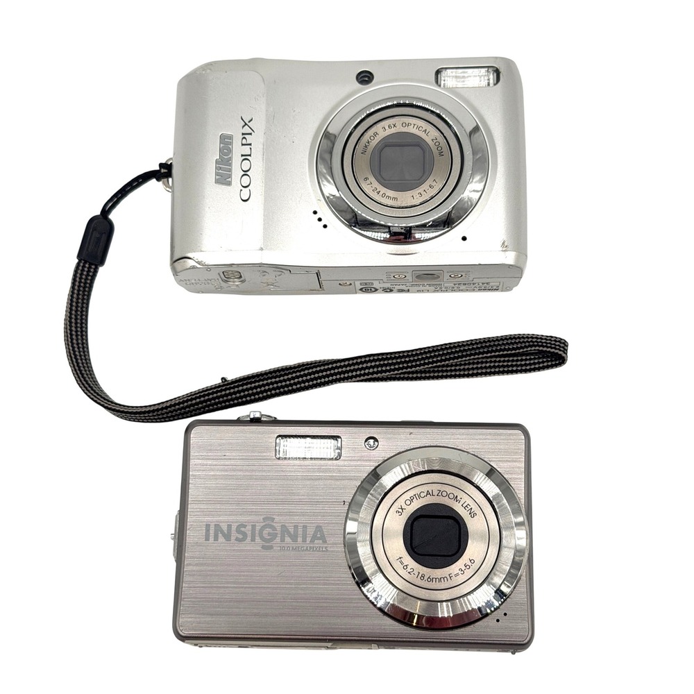 Nikon Coolpix L19 Silver & Insignia NS-DSC10SL 10MP Digital Camera Bundle As-Is